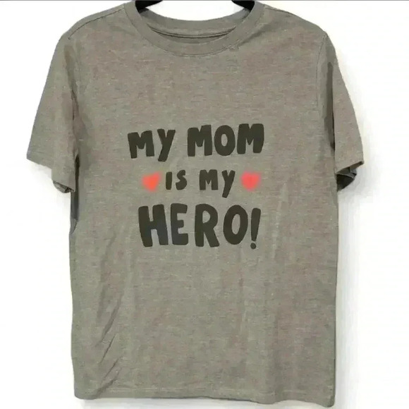 Cat & Jack Kids "My Mom is My Hero" Graphic T-Shirt Gray Size 12 - Picture 1 of 6